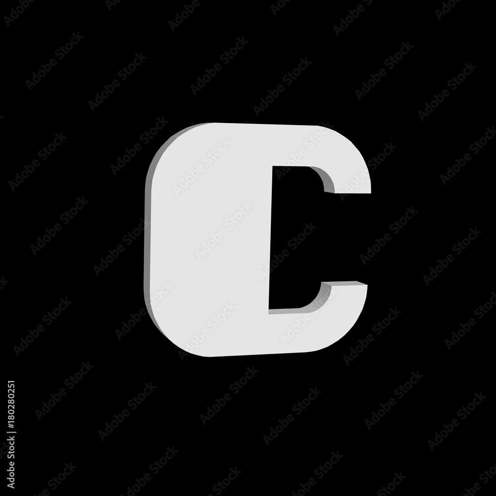 3D font, white letter C standing, vector background 3D font, white letter C standing, vector background