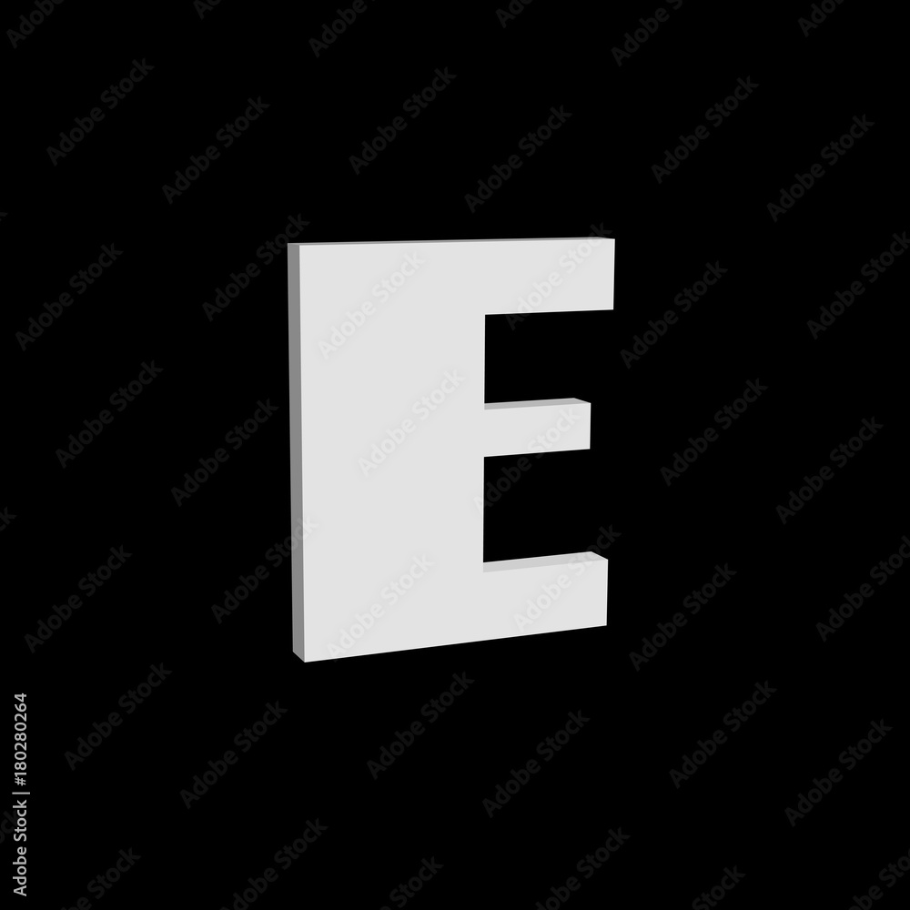 3D font, white letter E standing, vector background 3D font, white letter E standing, vector background