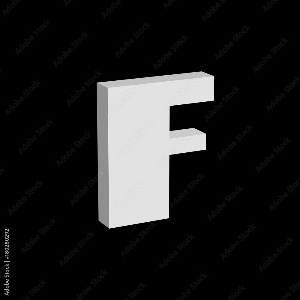 3D font, white letter F standing, vector background 3D font, white letter F standing, vector background