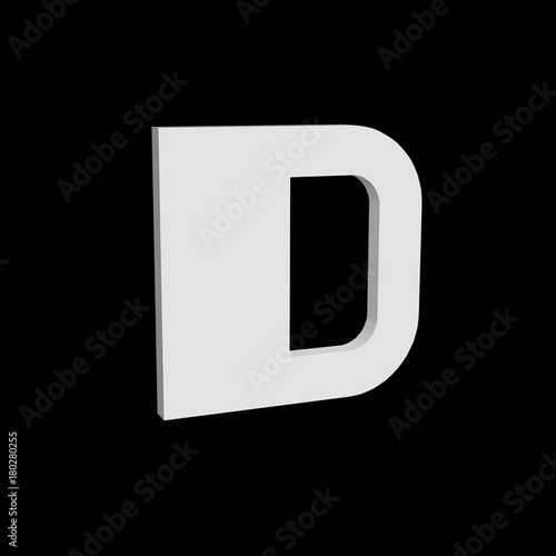 3D font, white letter D standing, vector background