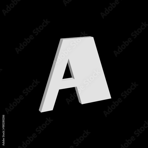 3D font, white letter A standing, vector background