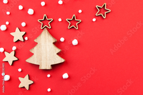 Christmas decorations on red background