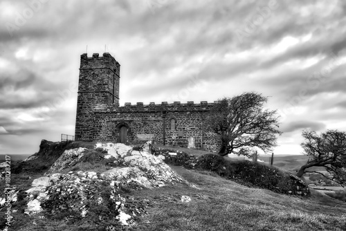 A church perched on the top of Brentor on Dartmoor National Park in Devon