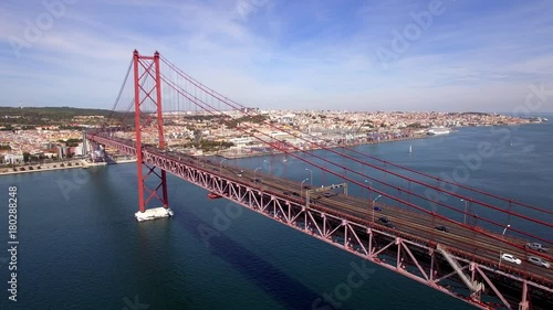 Lisbon, Portugal, aerial view of Ponte 25 de Abril bridge over the Tagus River. photo