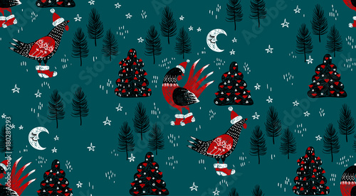 Seamless new year rooster pattern. Vector illustration