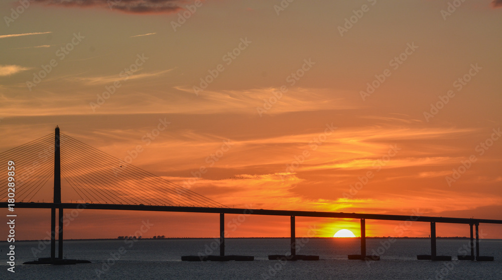 Sunshine Skyway Bridge Silhouette on Tampa Bay, Florida