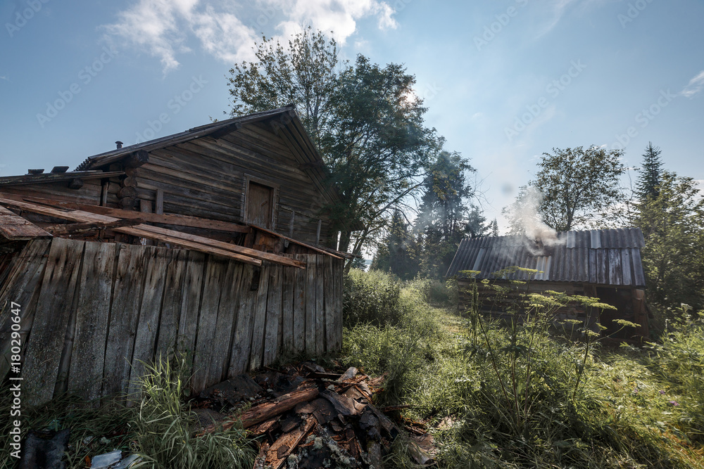 Russian rustic bath with old traditional village house Russian rustic bath with old traditional village house