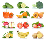Früchte Obst und Gemüse Apfel Tomaten Orange Zitrone Farben Sammlung Freisteller freigestellt isoliert