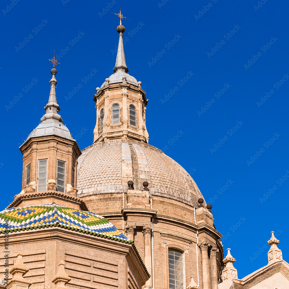 The Cathedral-Basilica of Our Lady of Pillar - a roman catholic church, Zaragoza, Spain. Close-up.