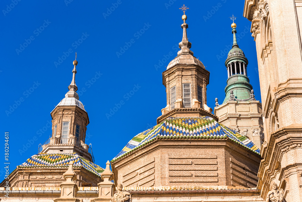 Fototapeta premium The Cathedral-Basilica of Our Lady of Pillar - a roman catholic church, Zaragoza, Spain. Close-up.