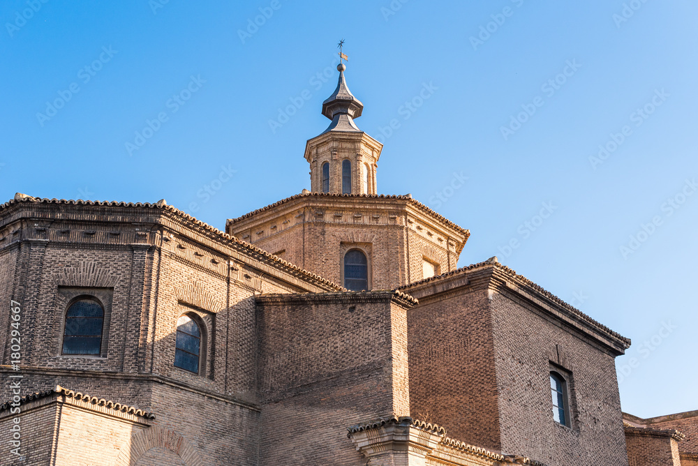 Church of Iglesia de San Juan de los Panetes, Zaragoza, Spain. Copy space for text.