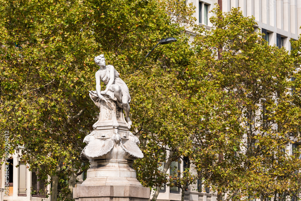 View of the statue in the city park, Barcelona, Spain. Copy space for text.
