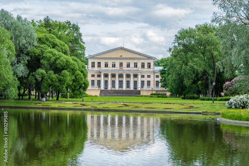 View of pond, park and Yusupov palace in Yusupov Garden