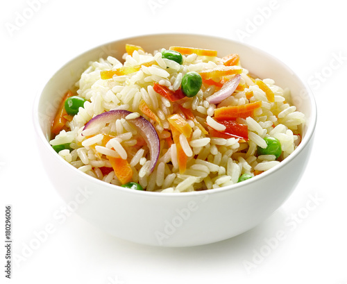bowl of boiled rice with vegetables
