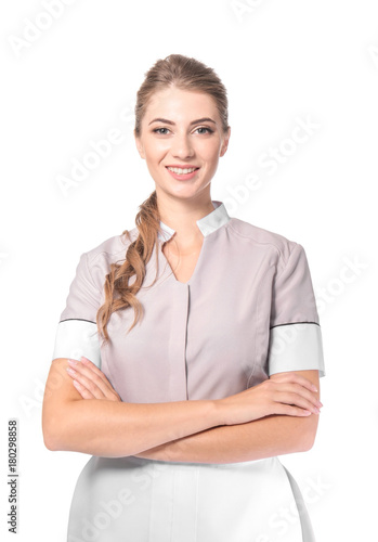 Beautiful chambermaid on wh...