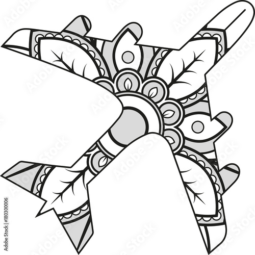 Vector illustration of a mandala plane silhouette