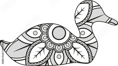 Vector illustration of a mandala duckling silhouette