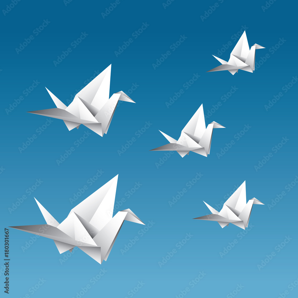 Vector paper cranes, origami Vector paper cranes, origami