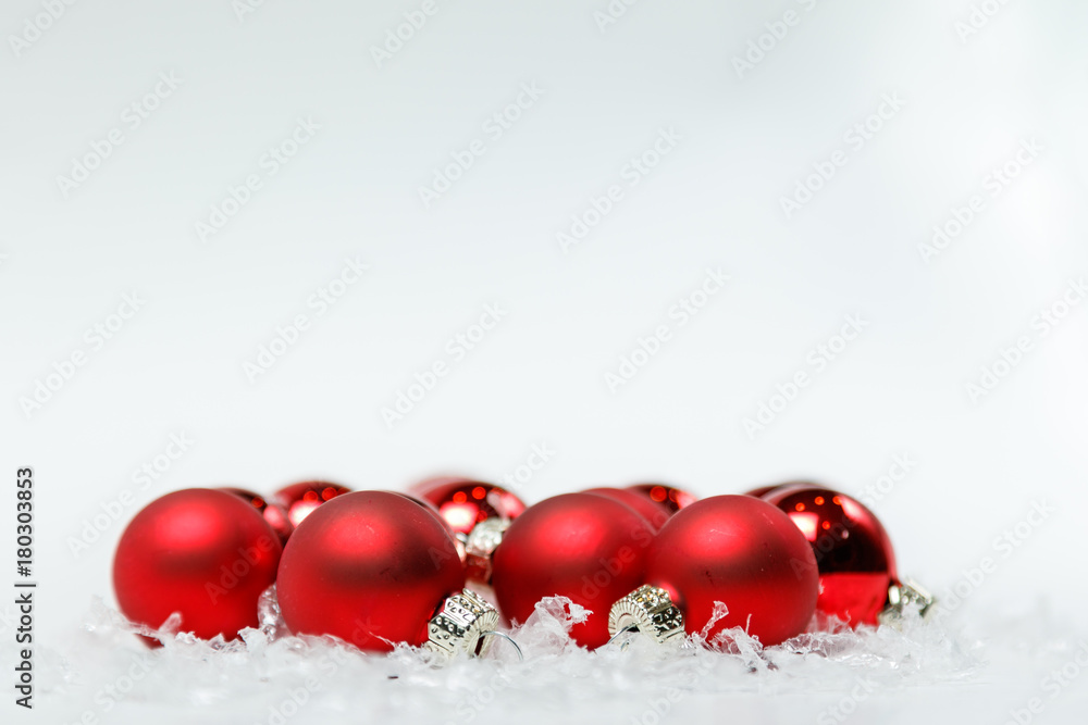 Red Christmas Bulbs with snow Red Christmas Bulbs with snow