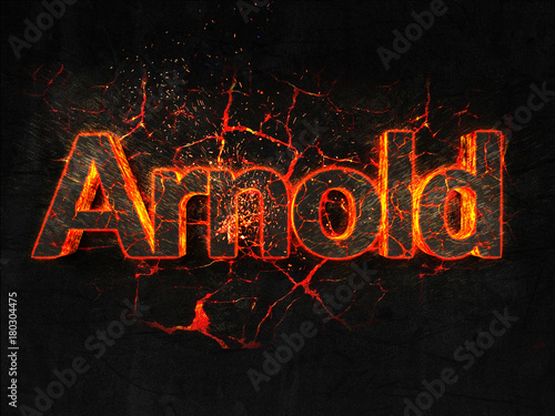 Tableau sur toile Arnold Fire text flame burning hot lava explosion background.