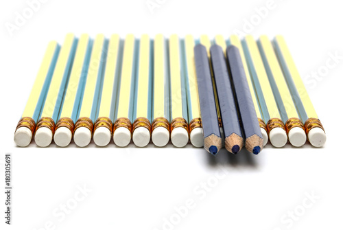 clear front of tree blue pencils on many pencils and white background