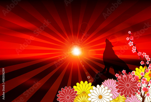 戌　年賀状　日の出　背景