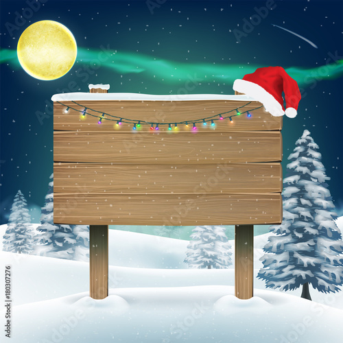 santa claus hat on wood board sign