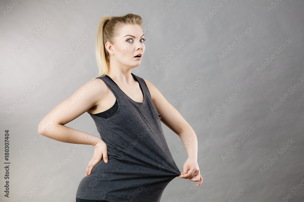 Woman wearing too big tshirt Woman wearing too big tshirt