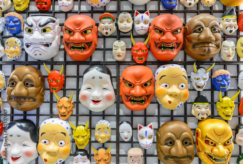 A lot of masks japan style on the wall
