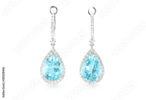 Blue aquamarine turquoise diamond topaz drop pear shaped earrings