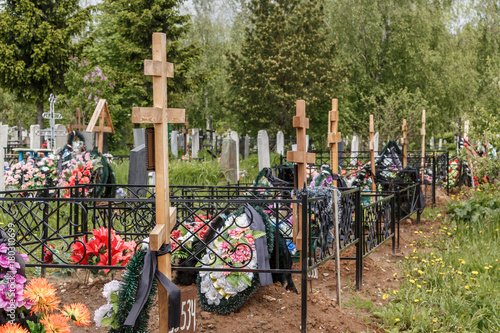 Cemetery in the Russian, fences and crosses