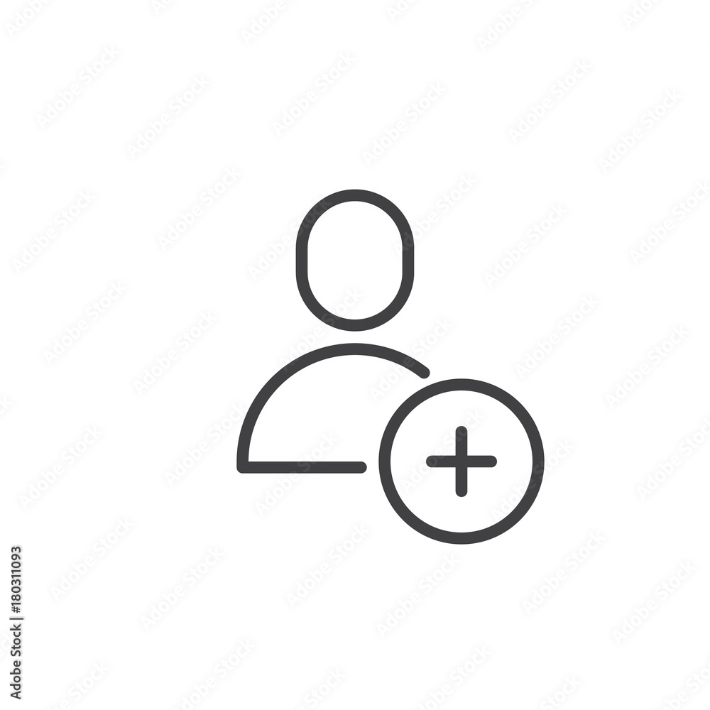 Add user male line icon, outline vector sign, linear style pictogram isolated on white. Member with plus symbol, logo illustration. Editable stroke Add user male line icon, outline vector sign, linear style pictogram isolated on white. Member with plus symbol, logo illustration. Editable stroke