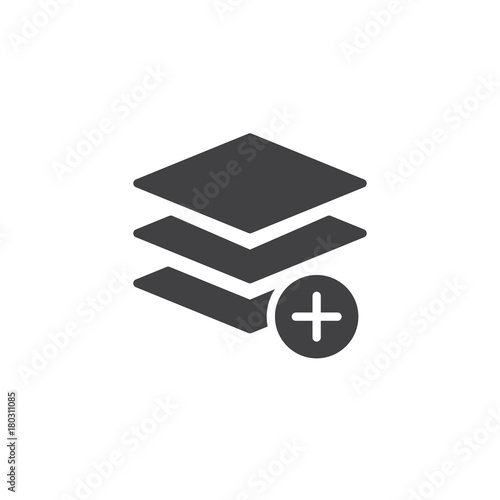 Add layer icon vector, filled flat sign, solid pictogram isolated on white. Layers with plus symbol, logo illustration.