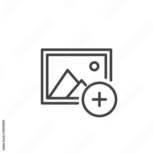 Add image line icon, outline vector sign, linear style pictogram isolated on white. Picture with plus symbol, logo illustration. Editable stroke