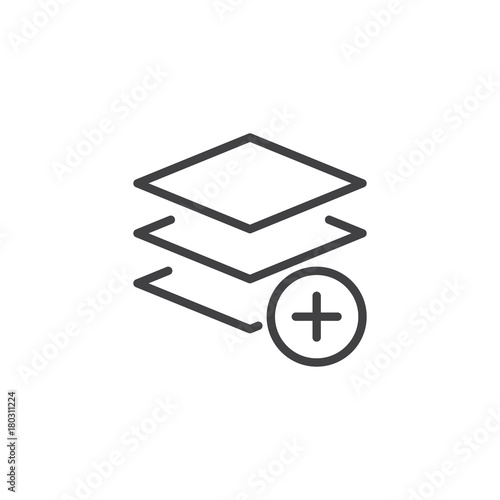 Add layer line icon, outline vector sign, linear style pictogram isolated on white. Layers with plus symbol, logo illustration. Editable stroke
