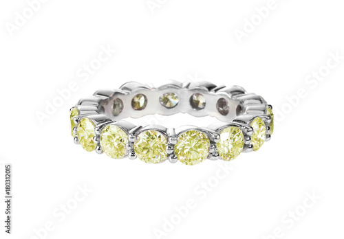 canary yellow diamond wedding band citrine ring isolated on white