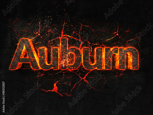 Auburn Fire text flame burning hot lava explosion background. photo