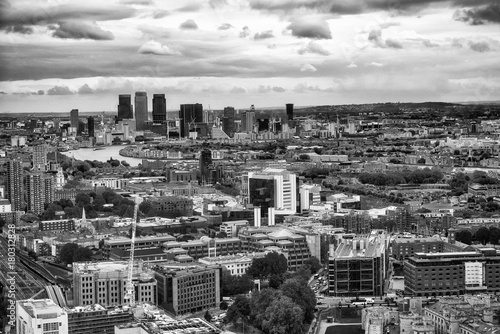 Aerial view of Canary Wharf area, London