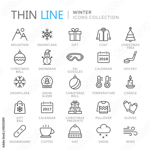 Collection of winter thin line icons