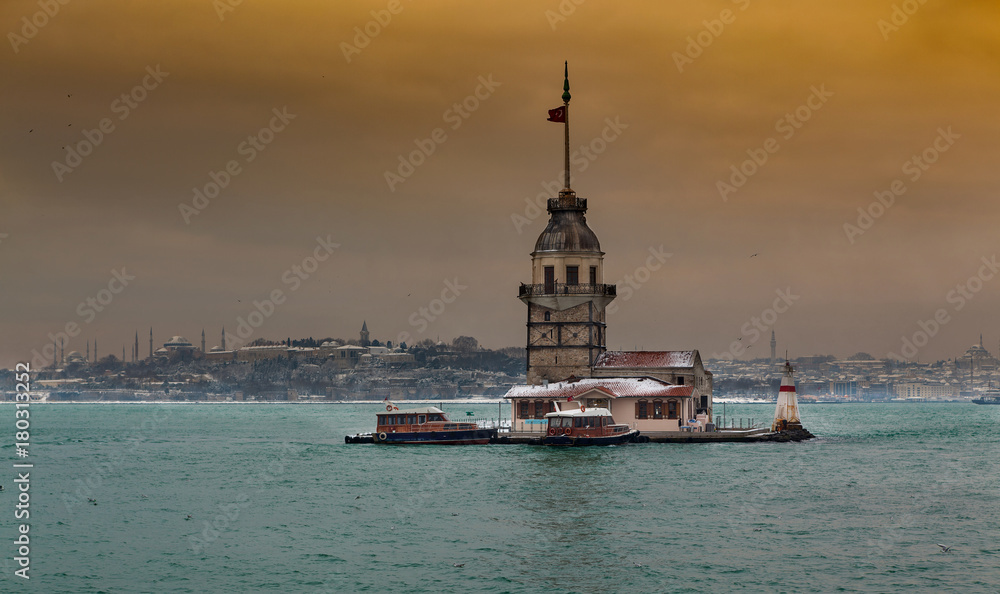 Maiden's Tower - Winter landscape in Istanbul