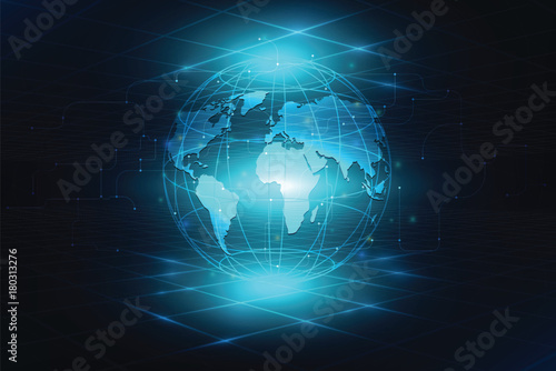 Best Internet Concept of global business. Globe, glowing lines on technological background. Electronics, Wi-Fi, rays, symbols Internet, television, mobile and satellite communications
