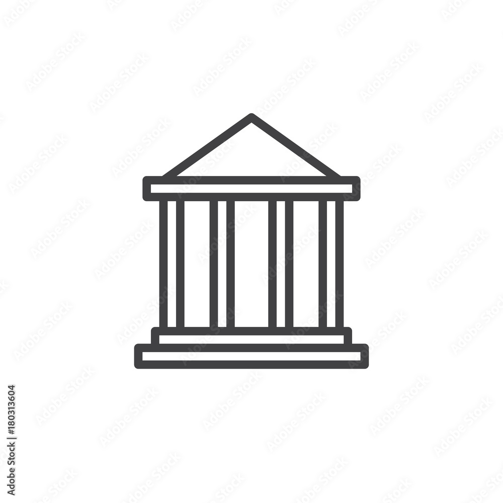 Bank building line icon, outline vector sign, linear style pictogram isolated on white. Courthouse symbol, logo illustration. Editable stroke
