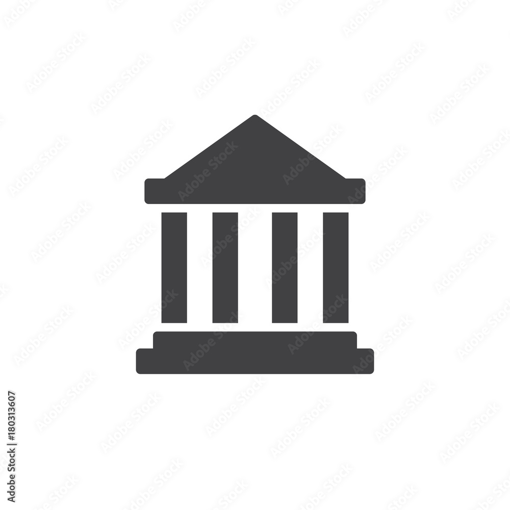 Bank building icon vector, filled flat sign, solid pictogram isolated on white. Courthouse symbol, logo illustration. Bank building icon vector, filled flat sign, solid pictogram isolated on white. Courthouse symbol, logo illustration.