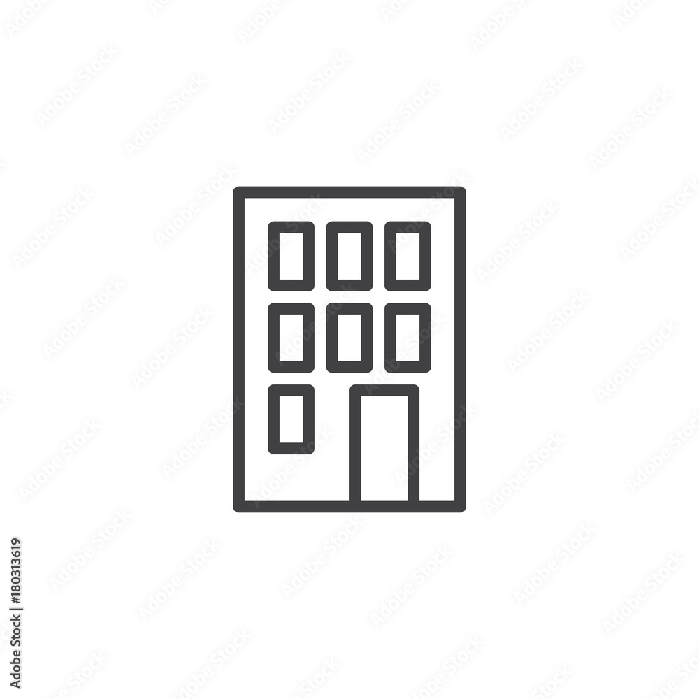 Hotel building line icon, outline vector sign, linear style pictogram isolated on white. House flats symbol, logo illustration. Editable stroke Hotel building line icon, outline vector sign, linear style pictogram isolated on white. House flats symbol, logo illustration. Editable stroke
