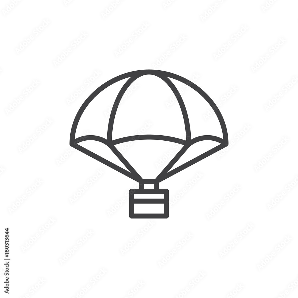 Parachute with cargo line icon, outline vector sign, linear style pictogram isolated on white. Delivery air balloon symbol, logo illustration. Editable stroke Parachute with cargo line icon, outline vector sign, linear style pictogram isolated on white. Delivery air balloon symbol, logo illustration. Editable stroke
