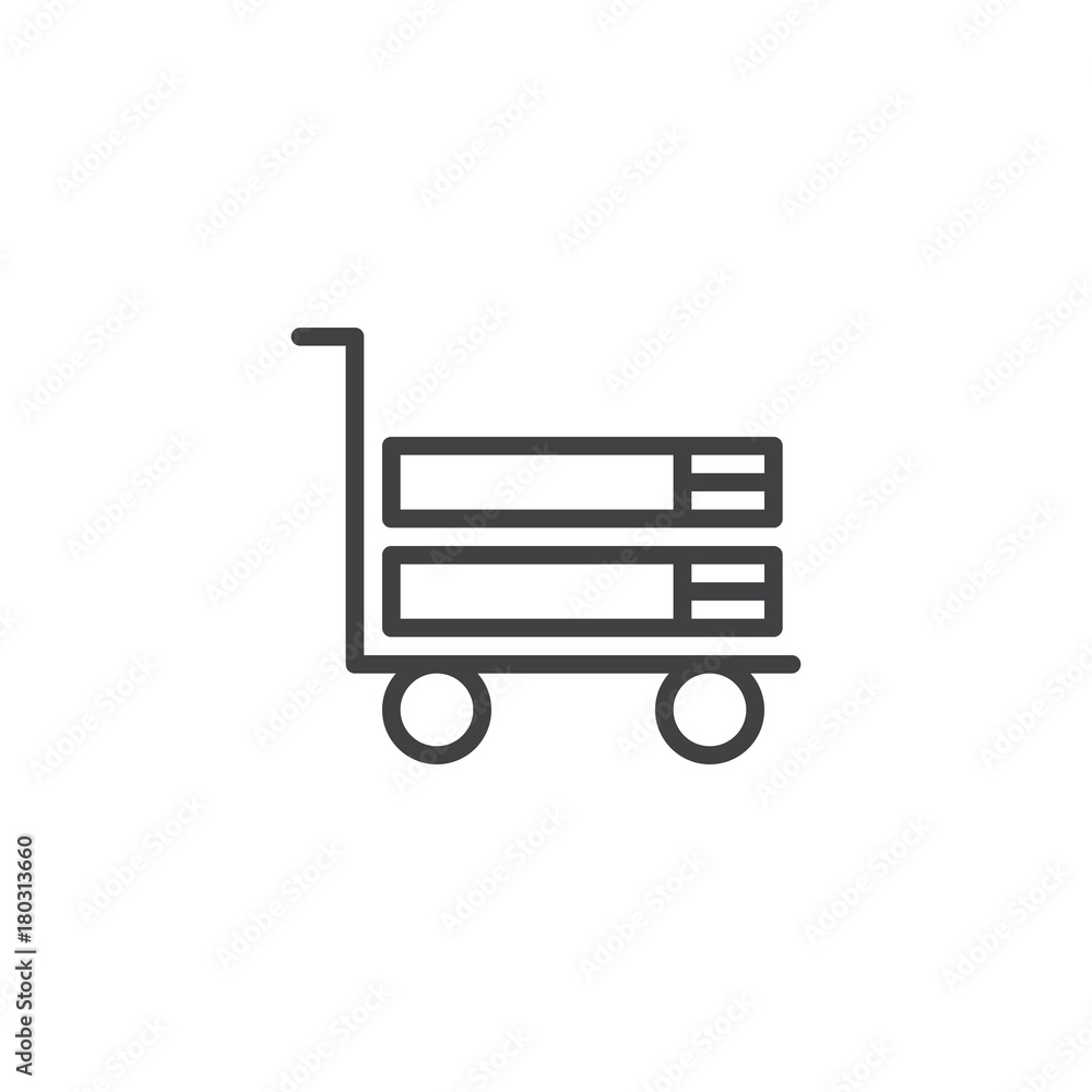 Books on trolley cart line icon, outline vector sign, linear style pictogram isolated on white. Symbol, logo illustration. Editable stroke Books on trolley cart line icon, outline vector sign, linear style pictogram isolated on white. Symbol, logo illustration. Editable stroke
