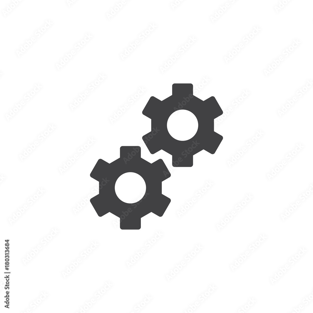 Cog wheels icon vector, filled flat sign, solid pictogram isolated on white. Gear, settings, preferences symbol, logo illustration. Cog wheels icon vector, filled flat sign, solid pictogram isolated on white. Gear, settings, preferences symbol, logo illustration.