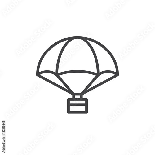 Parachute with cargo line icon, outline vector sign, linear style pictogram isolated on white. Delivery air balloon symbol, logo illustration. Editable stroke