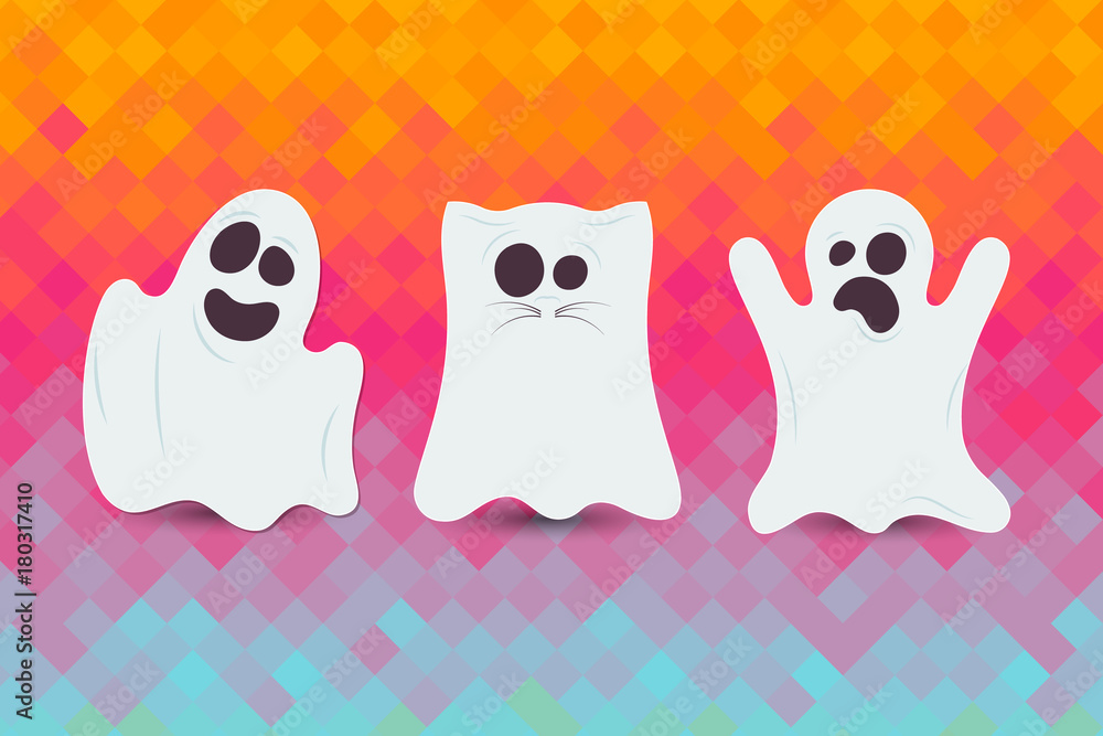 Obraz premium Set of cute Halloween ghost. Happy Halloween card