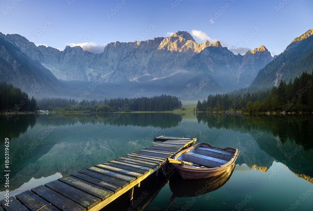 wooden bridge over a mountain lake Stock Photo Adobe Stock